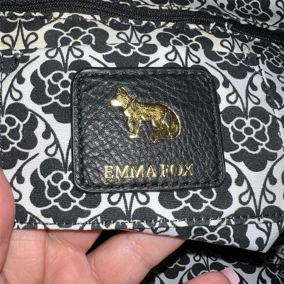 Emma Fox Women's Black, Cream & Taupe Leather Satchel Handbag Medium Size - Picture 9 of 14